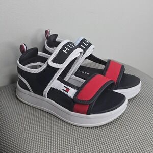 Tommy Hilfiger Kids Navy Blue Red Th Leomi Wedge Sandal Size 3